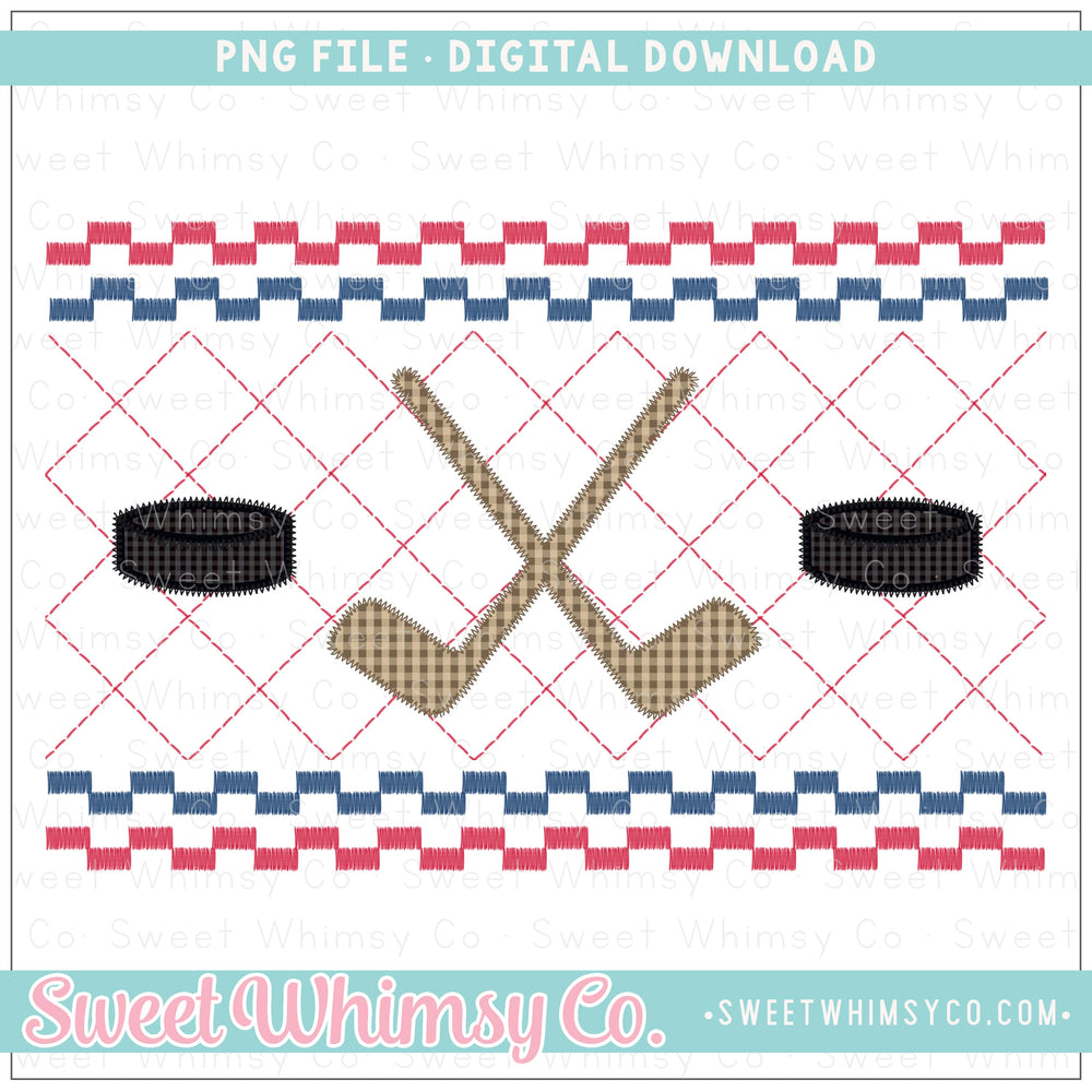 Hockey Navy and Red Faux Smocked PNG