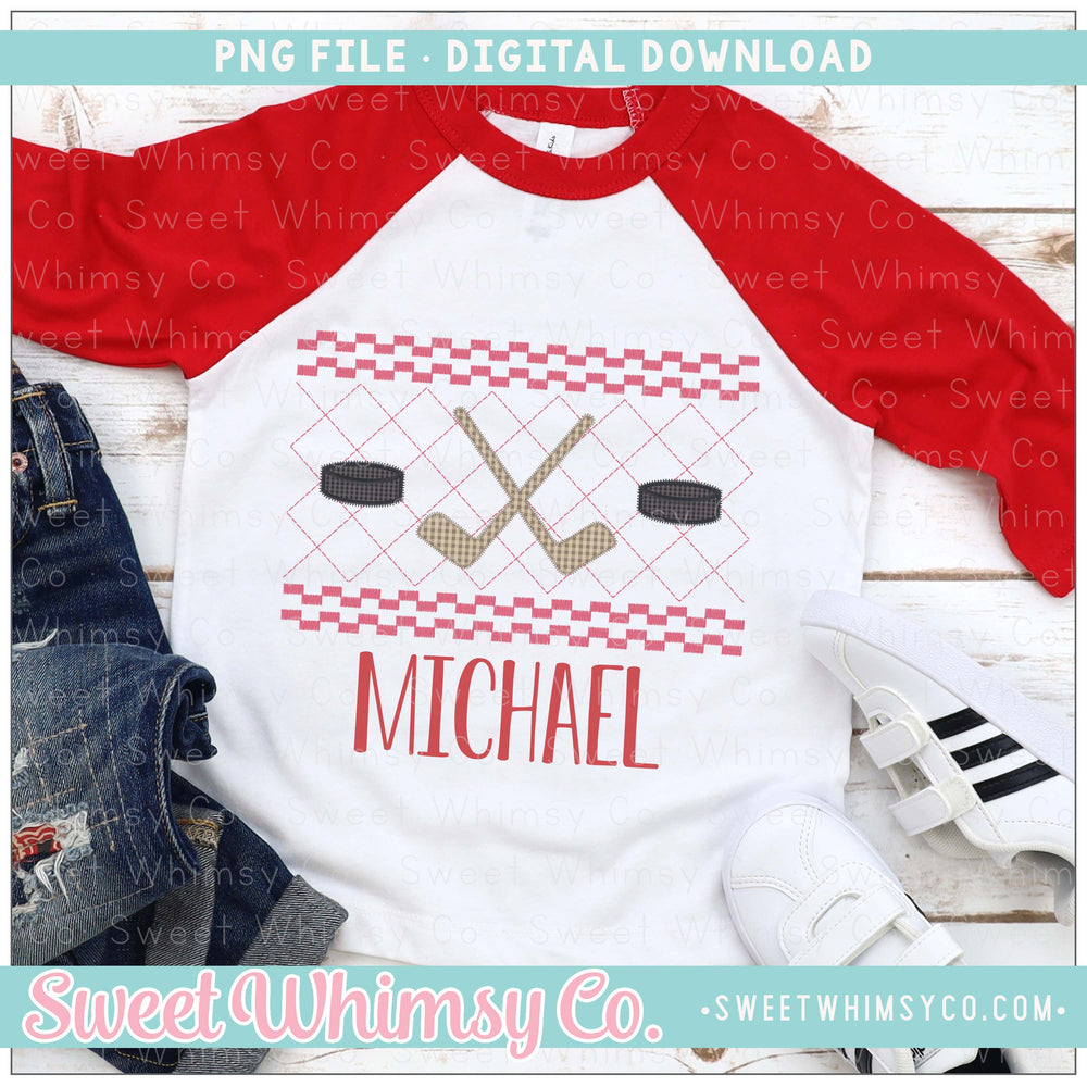 Hockey Red Faux Smocked PNG