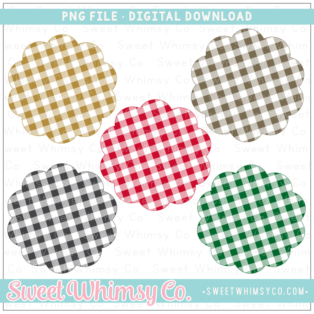 Holly Jolly Buffalo Check Scallop Background Patches PNG