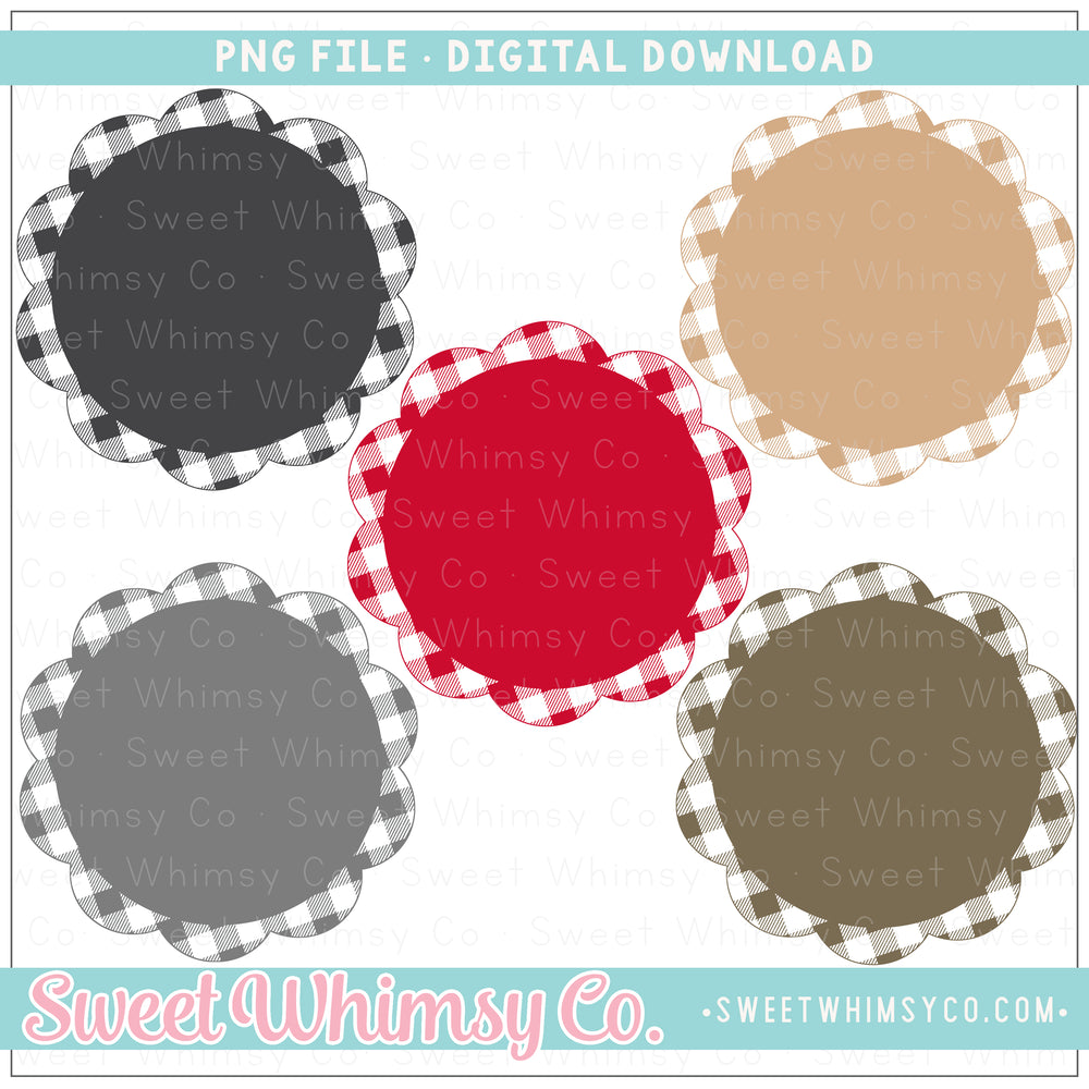 Holly Jolly Buffalo Check Solid Scallop Background Patches PNG