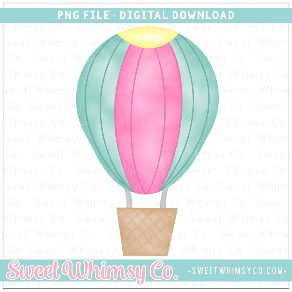 Mint & Pink Hot Air Balloon PNG