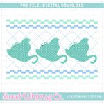Manta Ray Mint and Blue Faux Smocked PNG