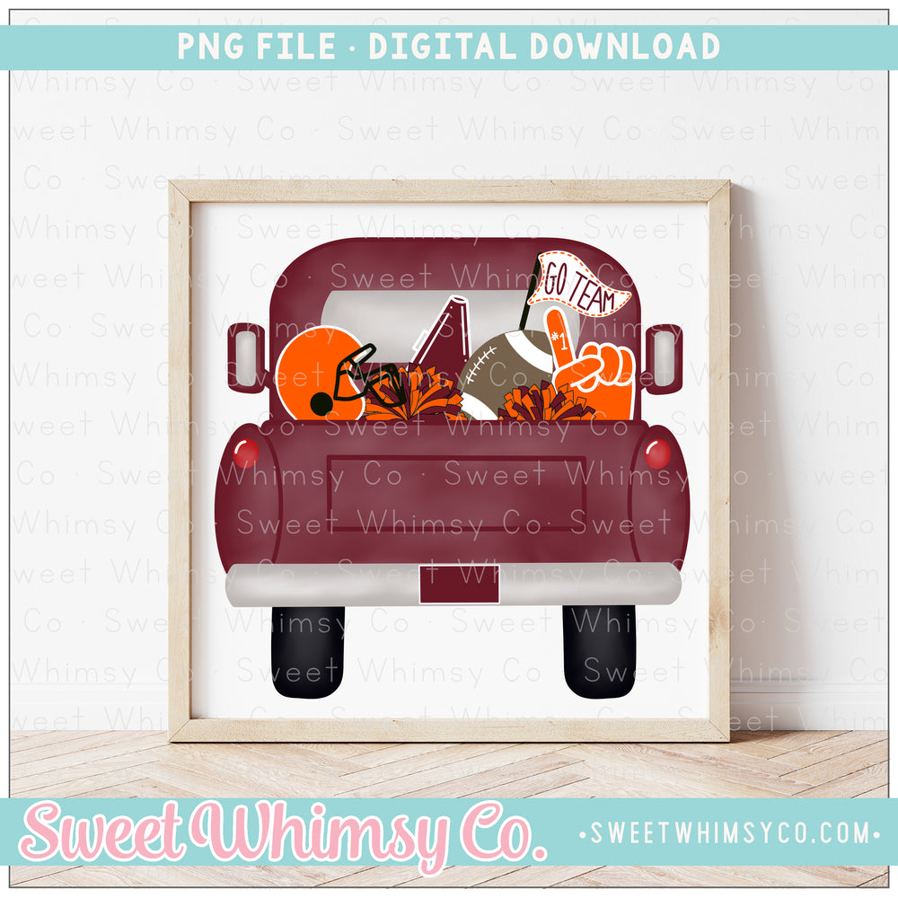Maroon & Orange Football Pickup Truck PNG