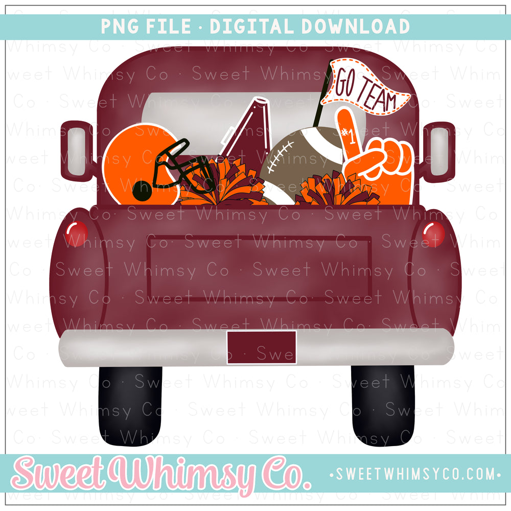 Maroon & Orange Football Pickup Truck PNG