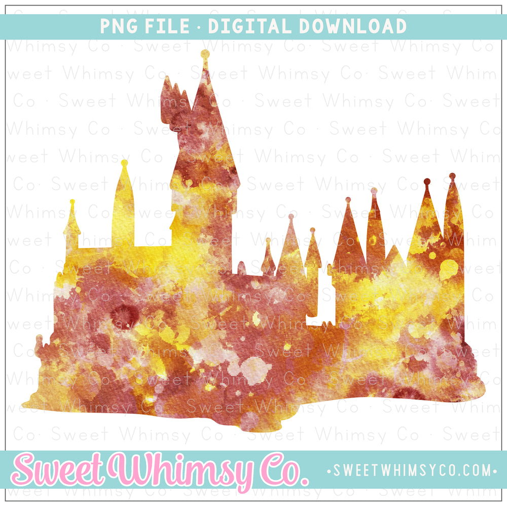 Maroon & Yellow Gold Watercolor Wizard Castle PNG