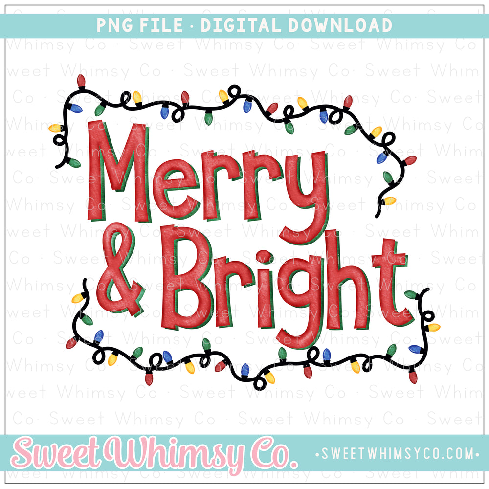 Merry & Bright Christmas Lights PNG