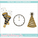 New Year Trio Poppers Clock Party Hat PNG