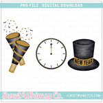 New Year Trio Poppers Clock Top Hat PNG