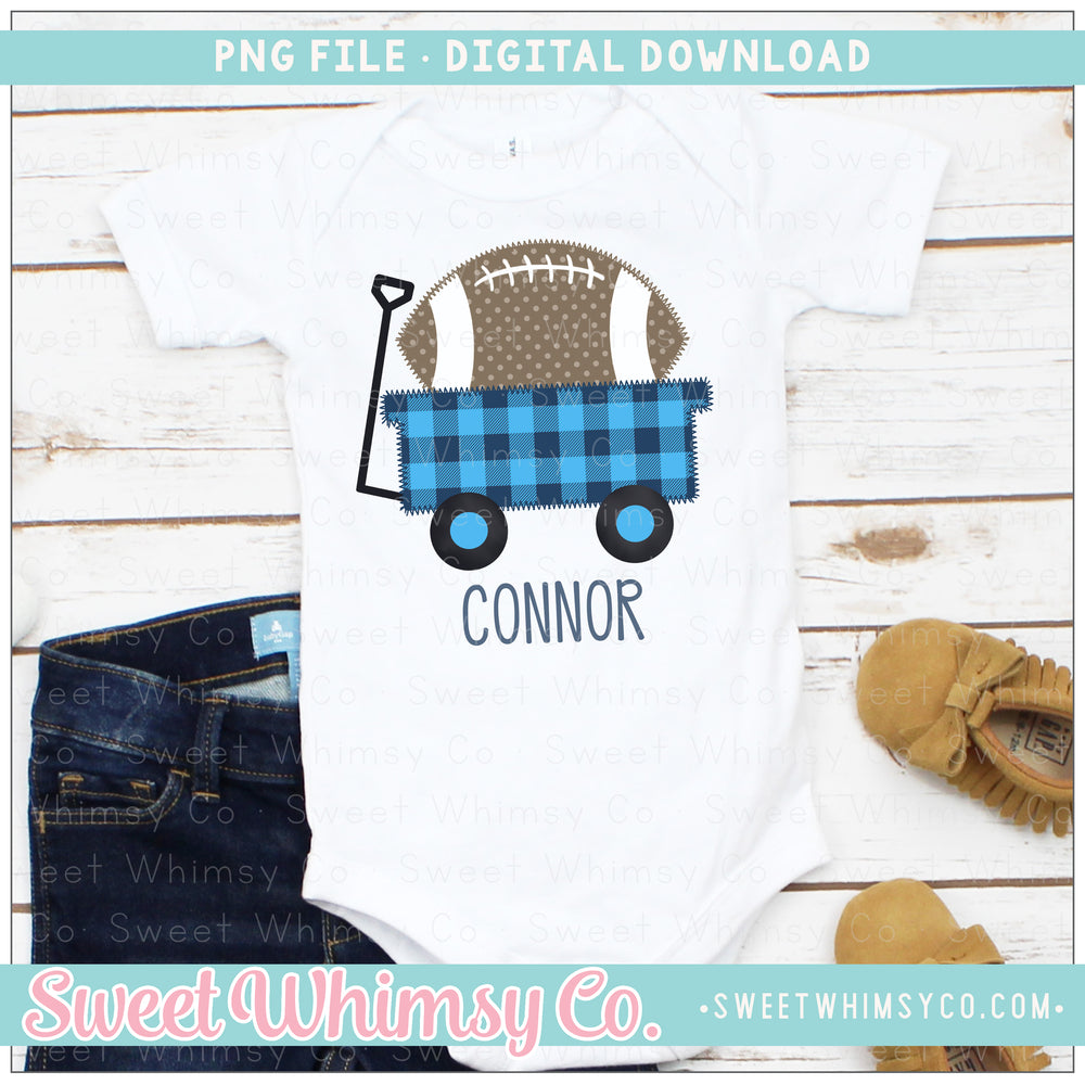 Blue & Navy Faux Stitched Football Wagon PNG