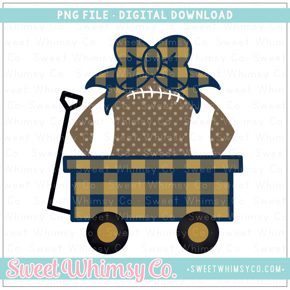 Navy & Gold Football Wagon With Bow PNG