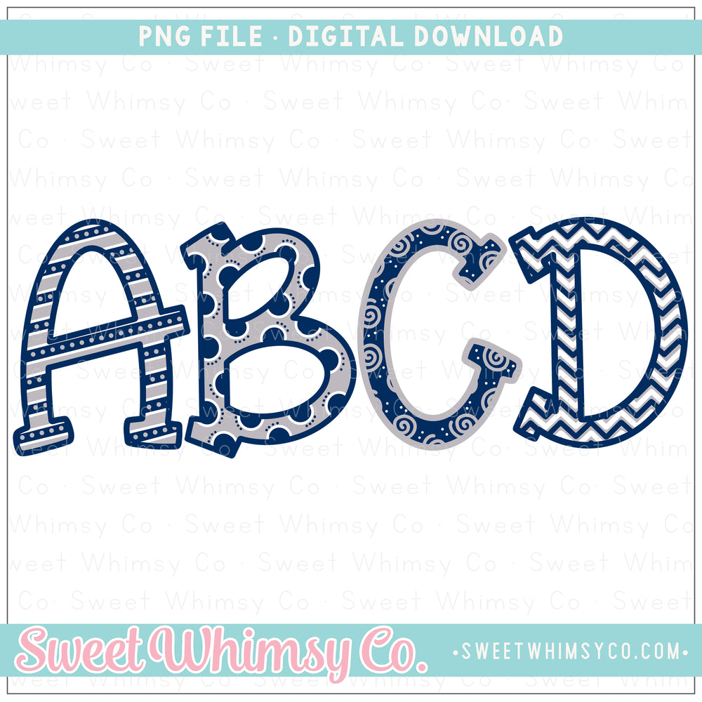 Navy & Gray Game Day PNG Alphabet