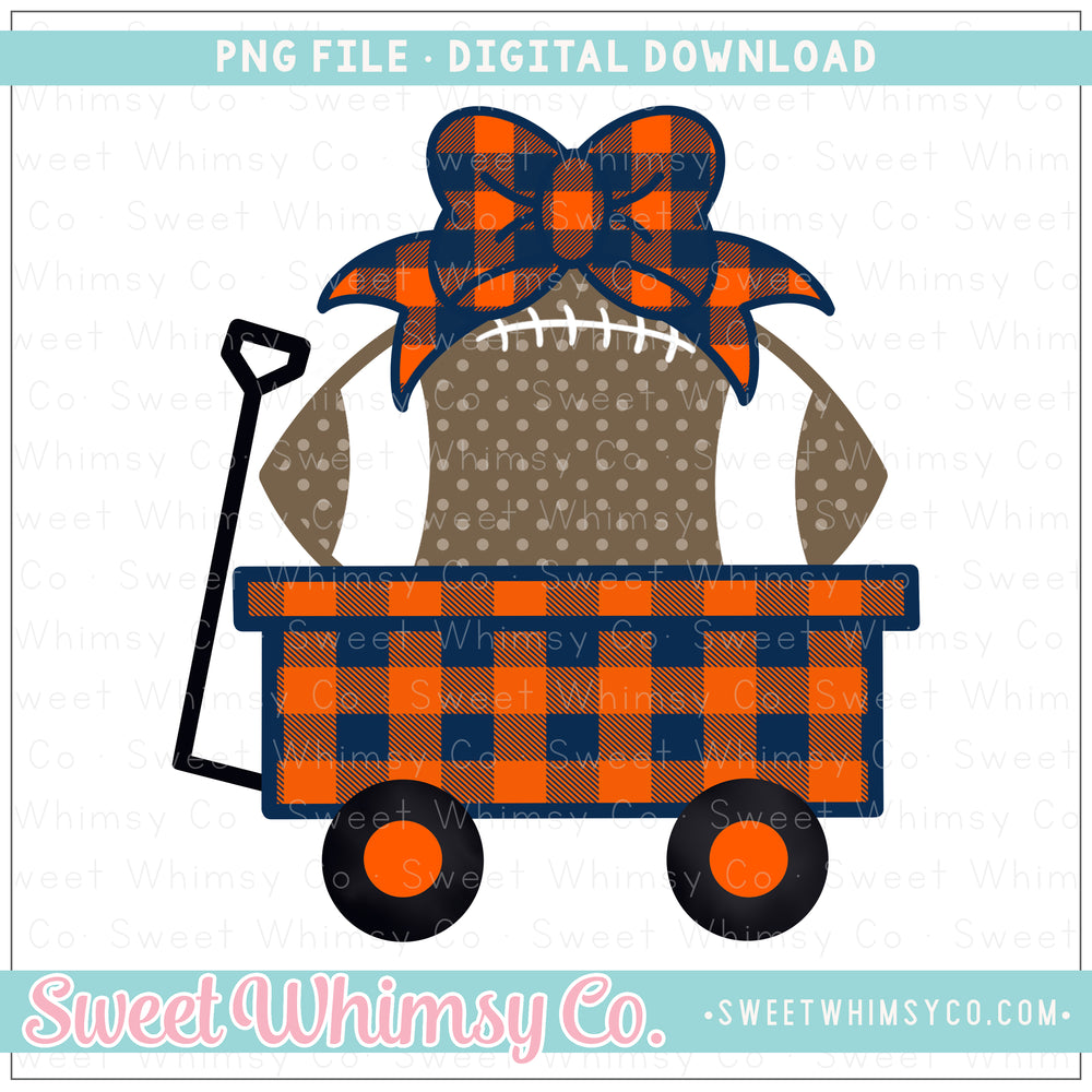 Orange & Navy Blue Football Wagon With Bow PNG