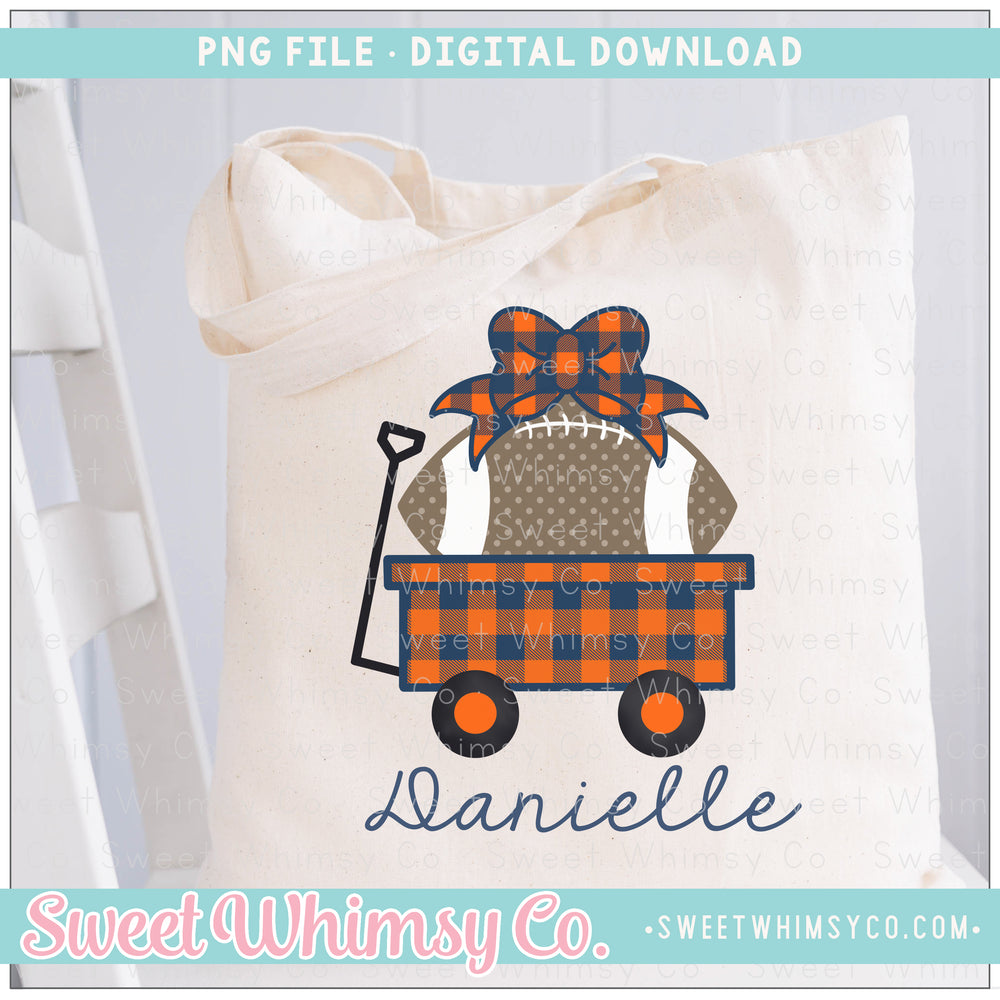Orange & Navy Blue Football Wagon With Bow PNG