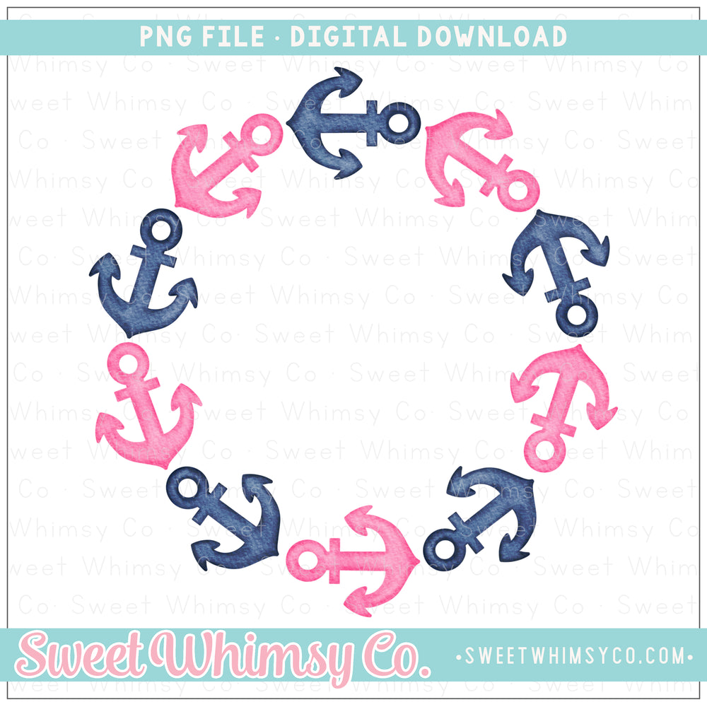Pink Navy Anchor Frame PNG