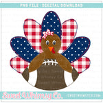 Navy Blue & Red Faux Applique Football Turkey Girl PNG
