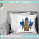 Navy Blue Faux Applique Football Turkey Girl PNG