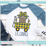 Navy & Yellow Gold Football Wagon With Bow PNG