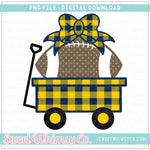 Navy & Yellow Gold Football Wagon With Bow PNG