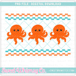 Octopus Orange and Turquoise Faux Smocked PNG