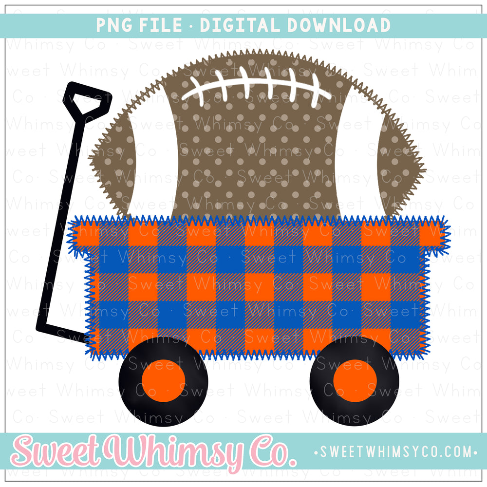 Blue & Orange Faux Stitched Football Wagon PNG