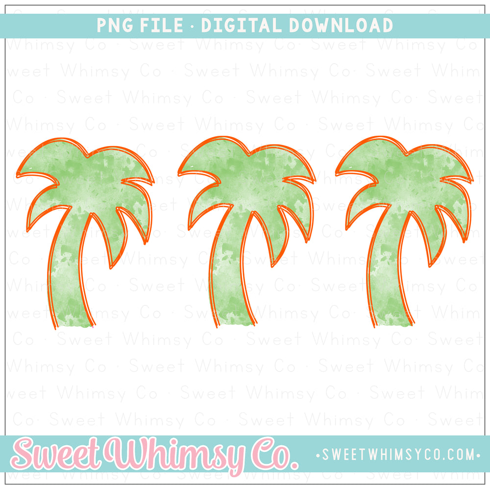 Orange Sketch Palm Tree Trio PNG