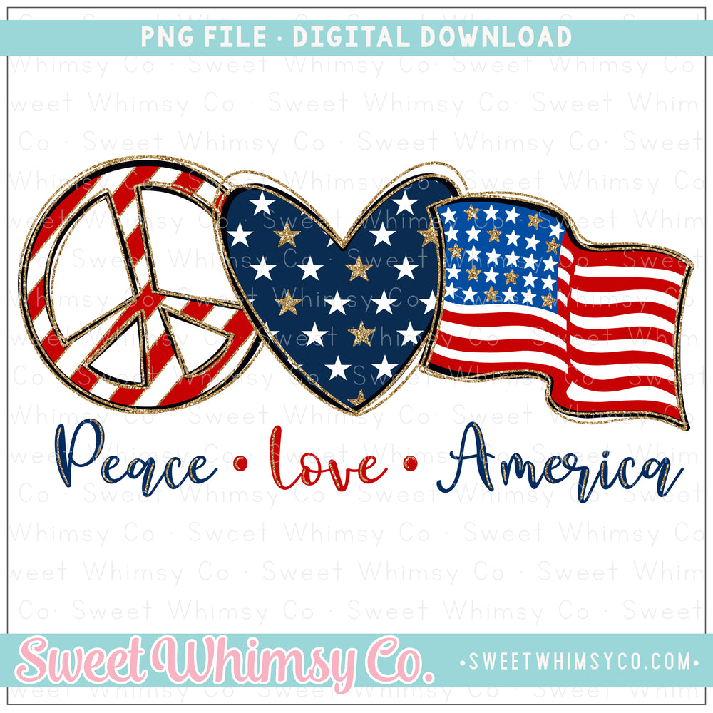 Peace Love America Stars Gold PNG