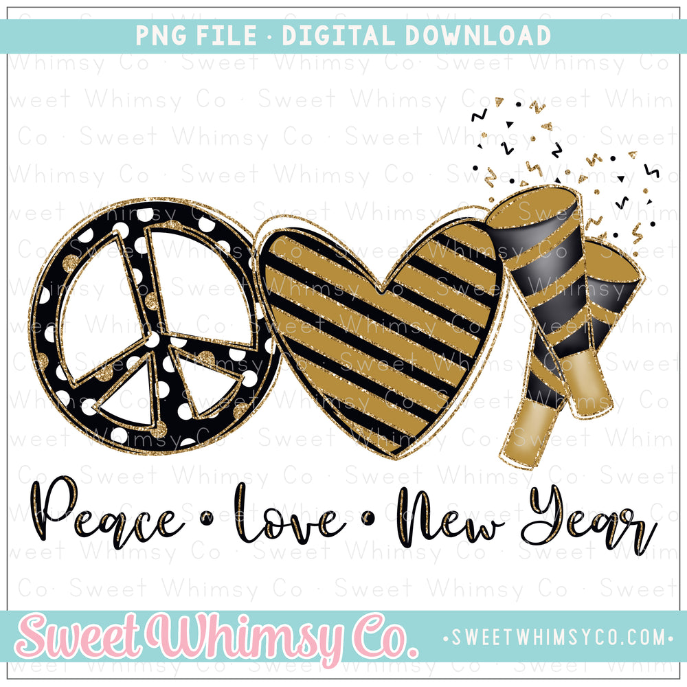 Peace Love New Year Gold PNG
