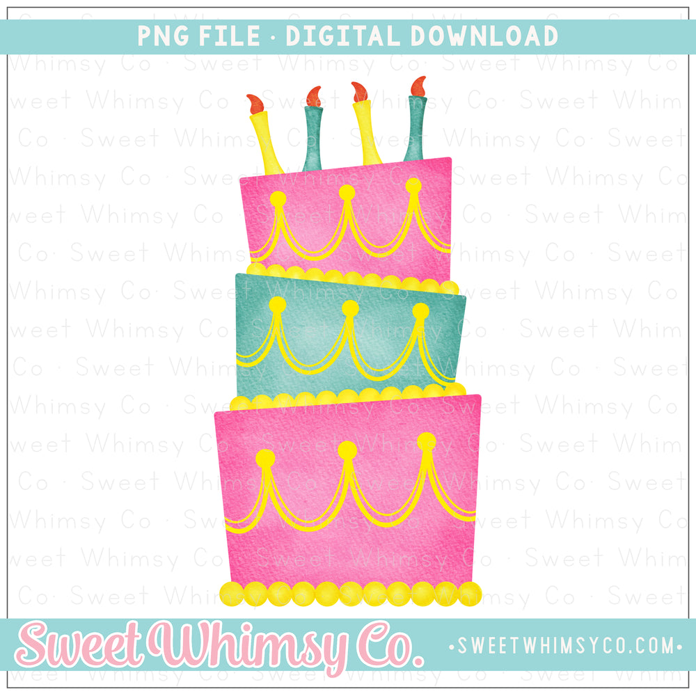 Pink Aqua Birthday Cake PNG