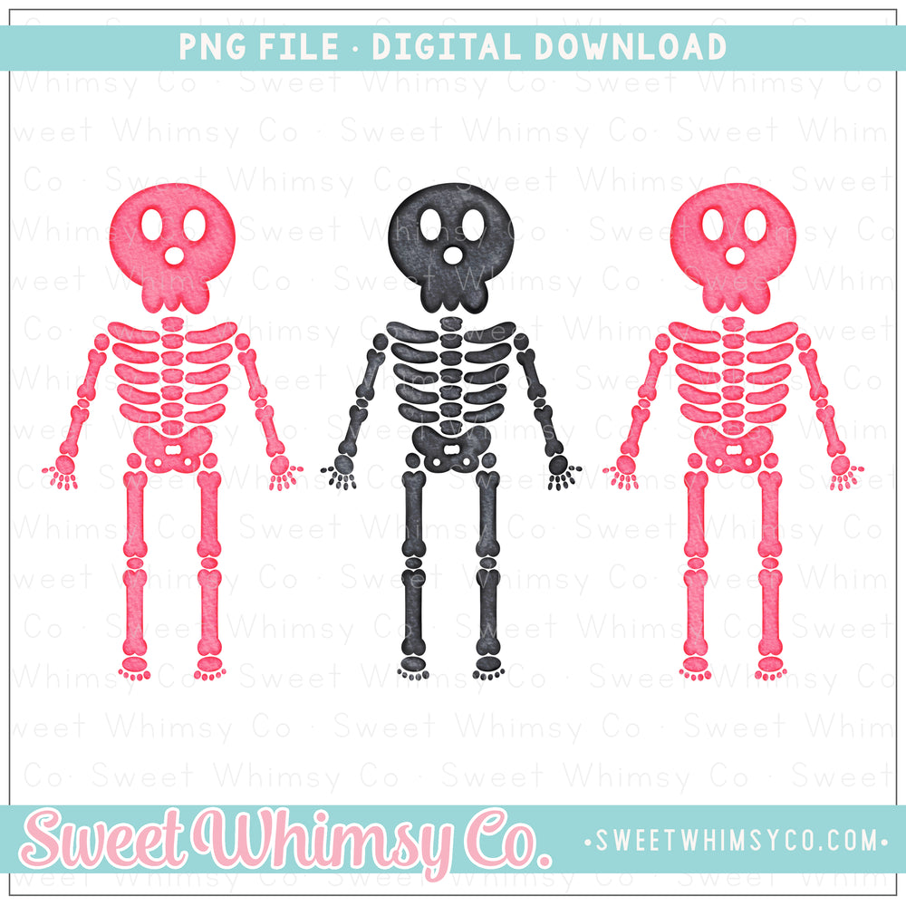 Black Pink Skeleton Trio PNG