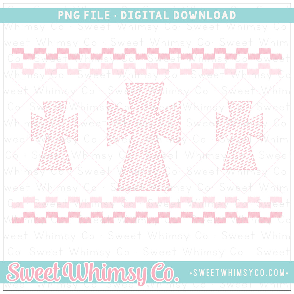 Pink Cross Faux Smock Stitched PNG
