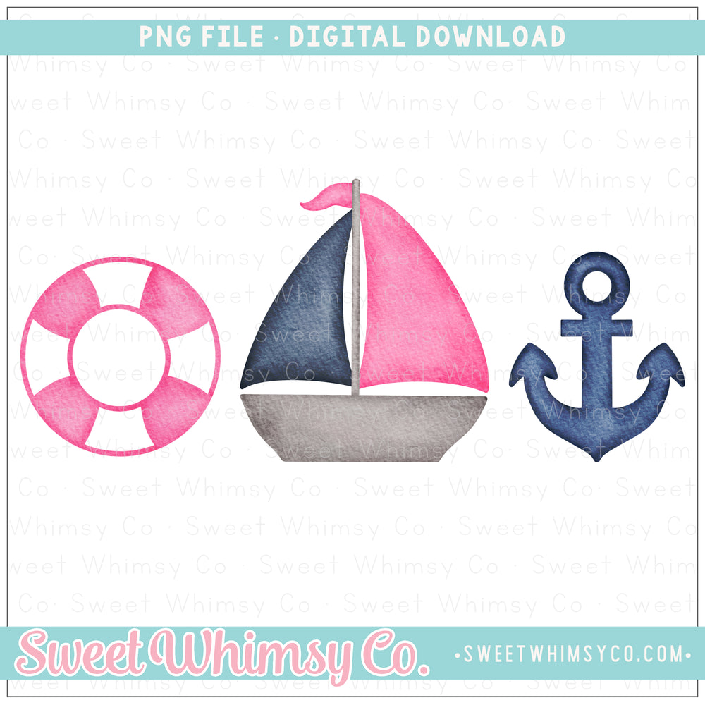 Pink Navy Life Preserver Sailboat Anchor PNG