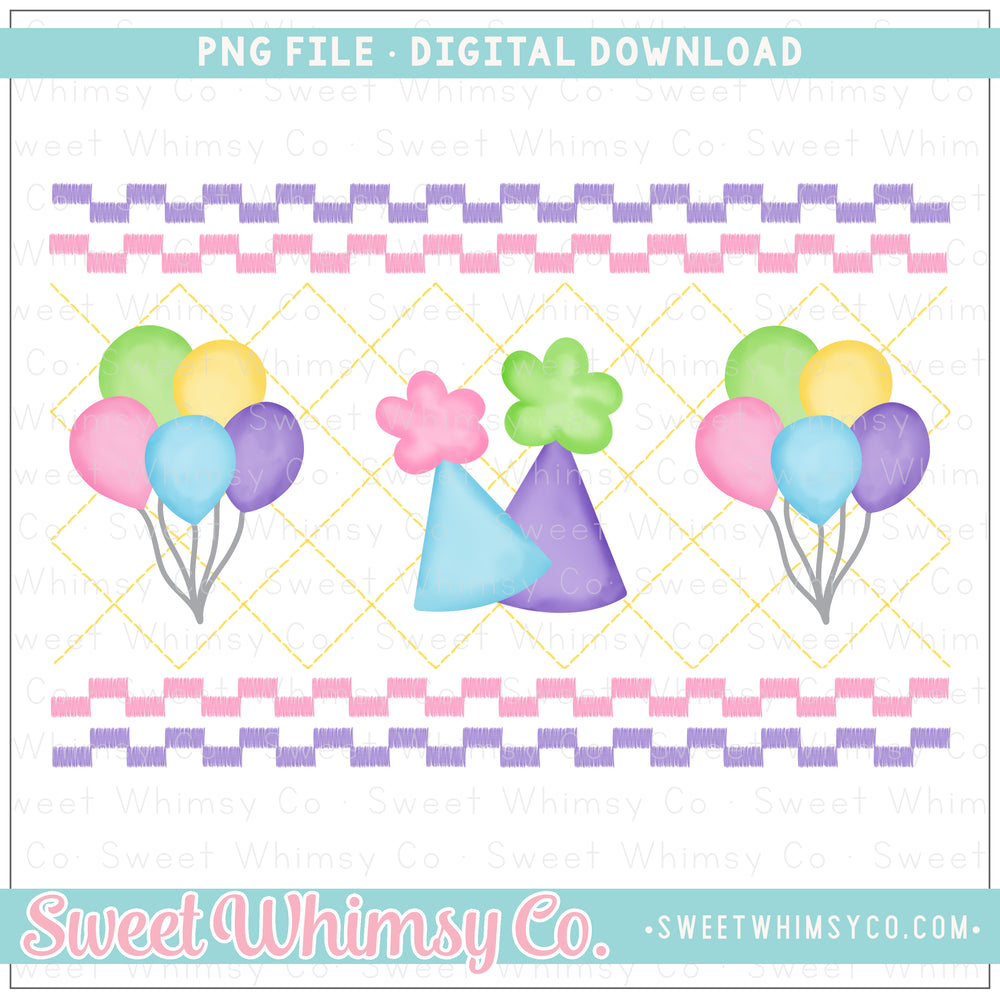 Pink Purple Birthday Faux Smock PNG