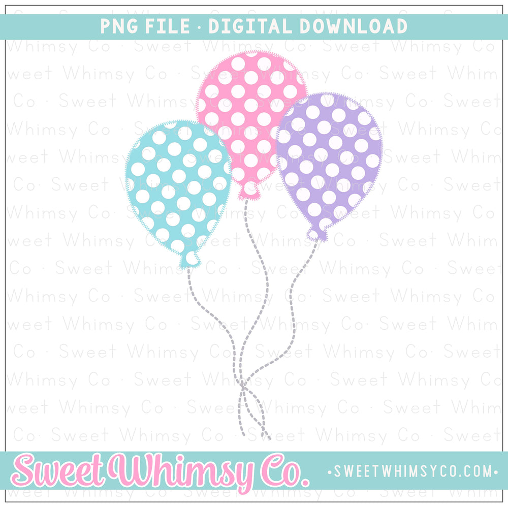 Balloons Faux Applique Pink, Purple, & Turquoise PNG