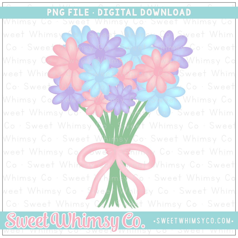 Pink, Lavender, & Blue Flower Bouquet PNG