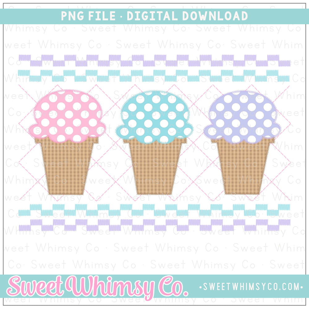 Ice Cream Cone Pink Faux Smocked PNG