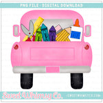 School Supplies Pink Pickup Truck PNG
