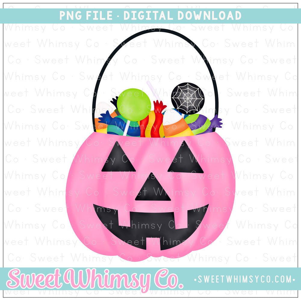 Pink Trick or Treat Pumpkin Candy Bucket PNG