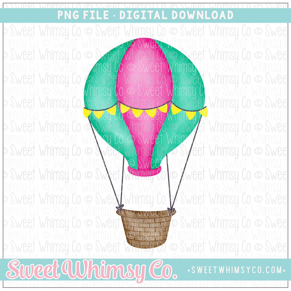 Pink & Turquoise Hot Air Balloon PNG