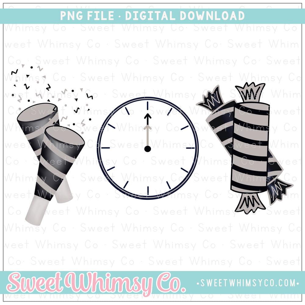 Poppers Clock Crackers Silver PNG
