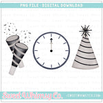 Poppers Clock Party Hat Silver PNG