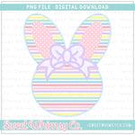 Lilac Bow Rainbow Stripe Bunny Face PNG