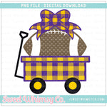 Purple & Yellow Gold Football Wagon With Bow PNG