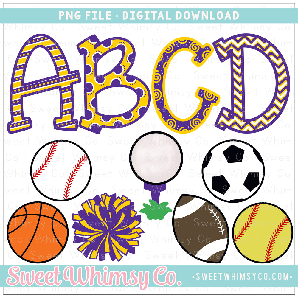 Purple & Yellow Game Day PNG Alphabet