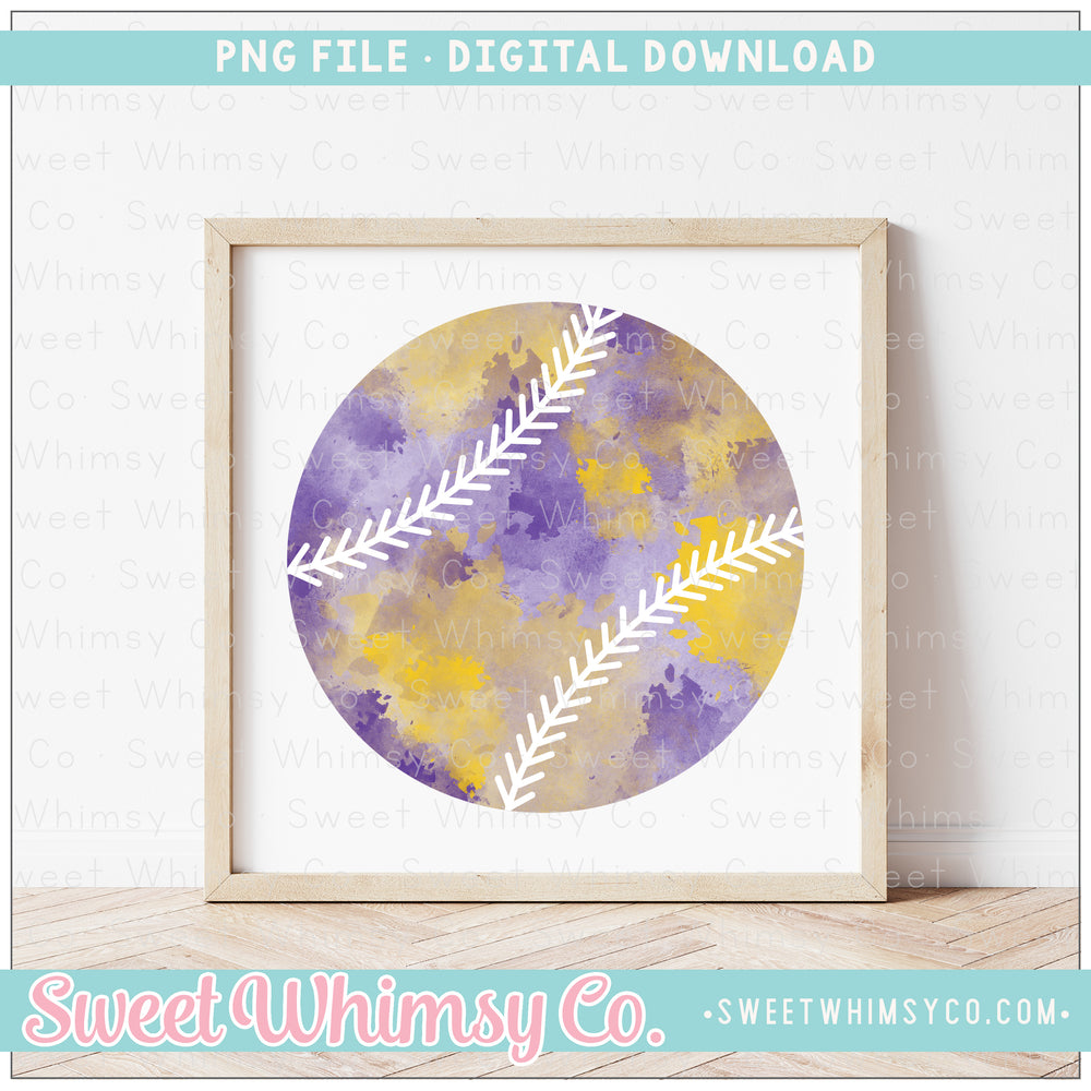 Purple & Yellow Gold Watercolor Baseball PNG