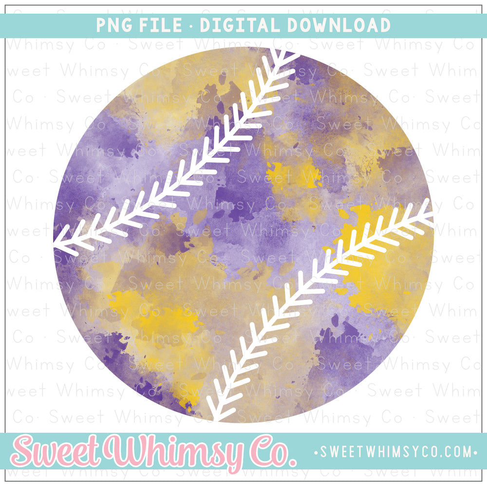 Purple & Yellow Gold Watercolor Baseball PNG