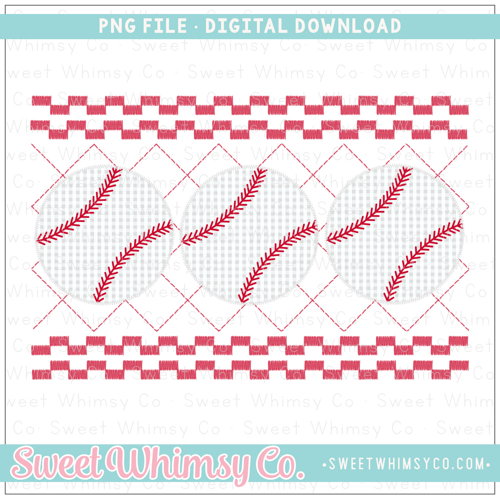 Baseball Red Faux Smocked PNG