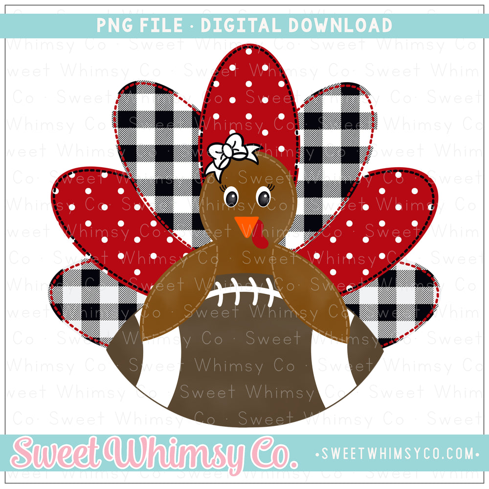 Red & Black Faux Applique Football Turkey Girl PNG