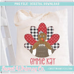 Red & Black Faux Applique Football Turkey Girl PNG