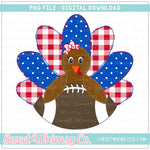 Red & Blue Faux Applique Football Turkey Girl PNG