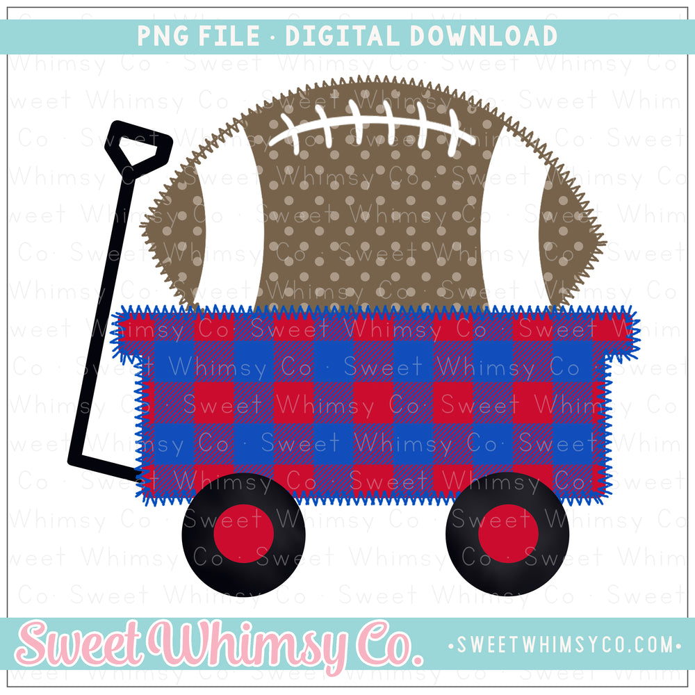 Blue & Red Faux Stitched Football Wagon PNG Design